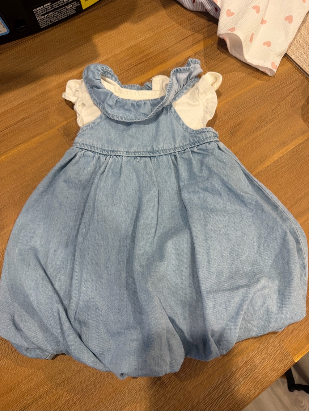 Rare Editions Light Blue Denim Bubble Dress with White Bodice